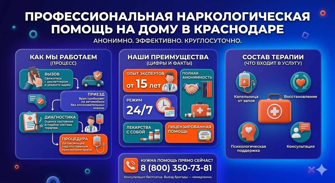 Инфографика о принципах лечения алкоголизма на дому в Веневе: этапы вызова нарколога, преимущества анонимной детоксикации и состав медицинской помощи.